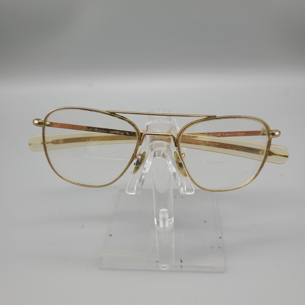 American Optical Original Pilot Aviator Eyeglasses Gold Tone 52-20 140 Vintage